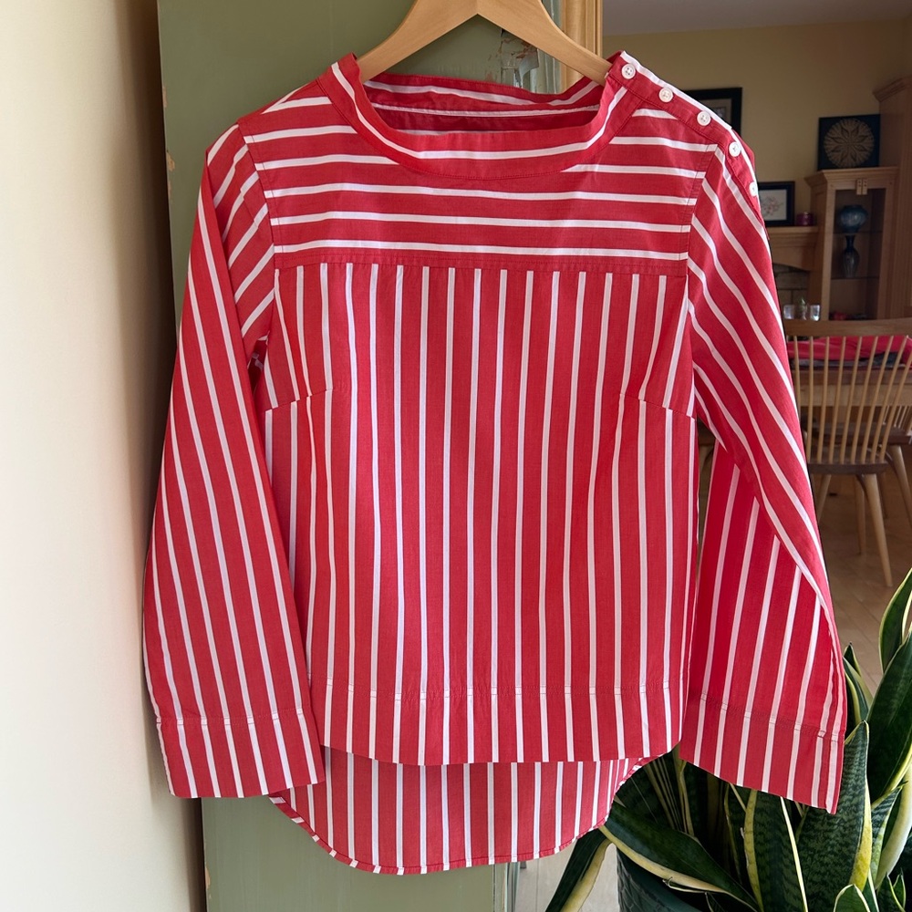 J. Crew Women’s Striped Funnel Neck Top Cotton Poplin Maddie Ceris Stripe Size 4 - Picture 5 of 16